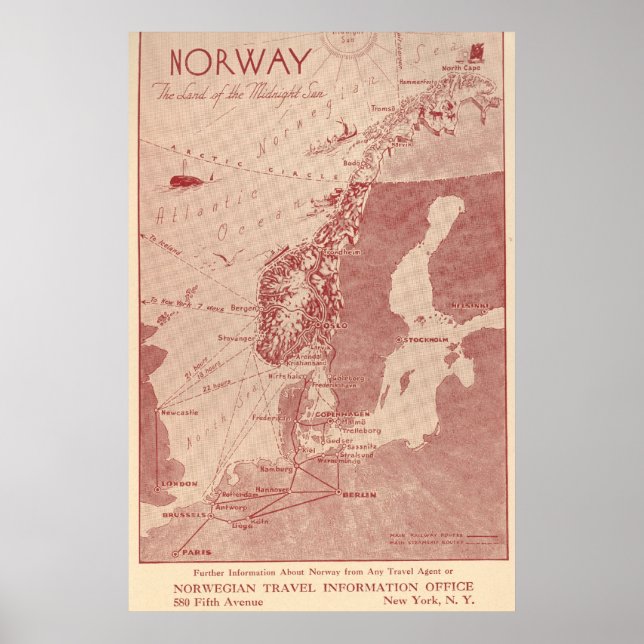 Póster 1939 Norway Norwegian Travel Information Office NY (Frente)