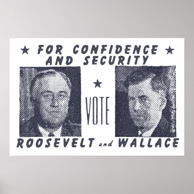 Póster 1940 Vote Roosevelt + Wallace, gris (Frente)