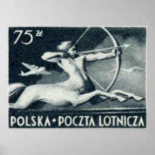 Póster 1948 sello polaco del correo aéreo de 75 zt