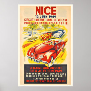 Póster 1949 Gran Premio de Niza Francia Circuit Automobil