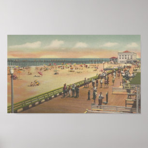 Póster 1950 Ocean City, MD Boardwalk, Beach, Fishing Pier
