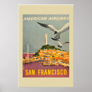 Póster 1950 San Francisco California Estilo de Viaje Vint