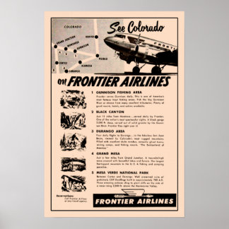 Póster 1950s Frontier Airlines Ad Reprint