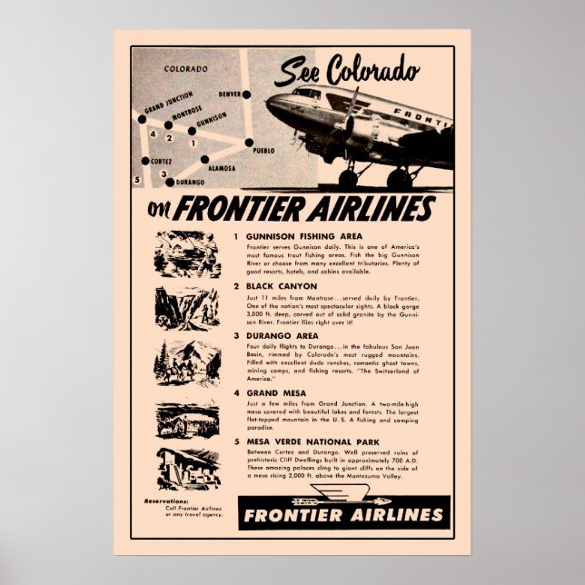 Póster 1950s Frontier Airlines Ad Reprint (Frente)