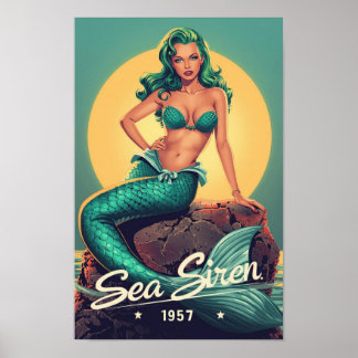 Póster 1950s Mermaid Pin-Up – Retro Sea Siren Pop Art 