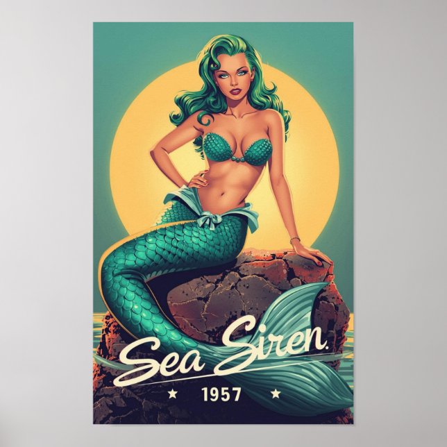 Póster 1950s Mermaid Pin-Up – Retro Sea Siren Pop Art  (Frente)