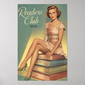 Póster 1950s Retro Librarian Pin-Up – Vintage Book Lover 