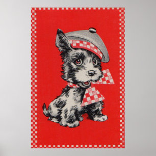 Póster 1950s Scottie dog in red