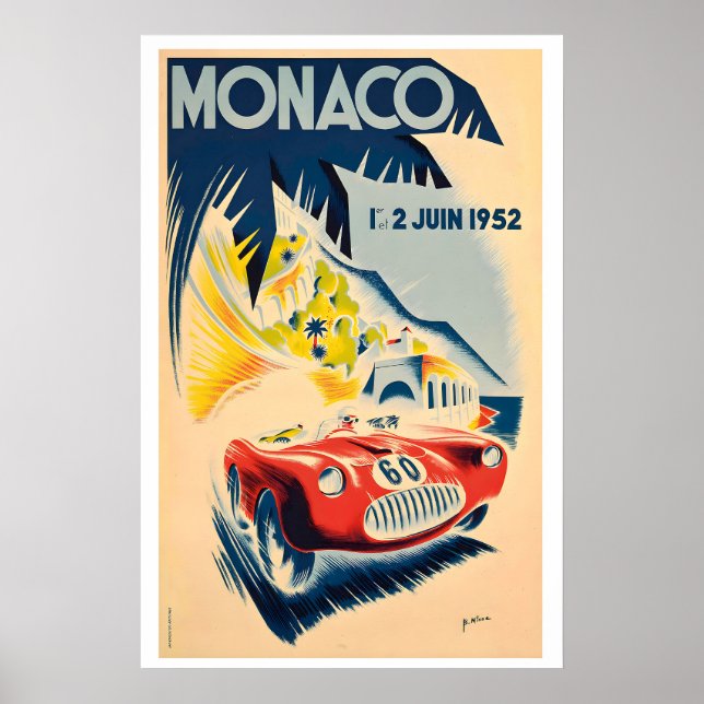 Póster 1952 Monaco Grand Prix Vintage Racing Poster (Frente)