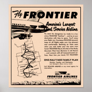 Póster 1953 Frontier Airlines Ad Reprint
