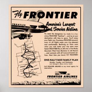 Póster 1953 Frontier Airlines Ad Reprint