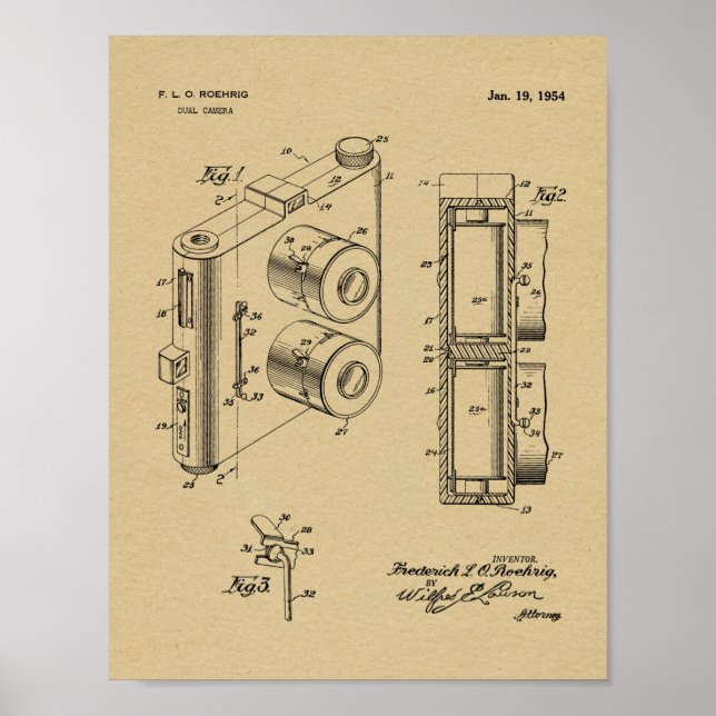 Póster 1954 Dual Camera Patent Art Drawing Print (Frente)