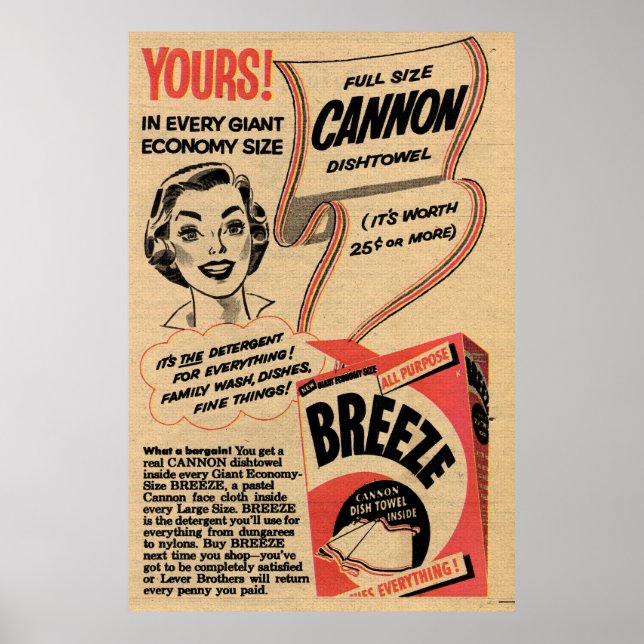 Póster 1955 Vintage Washing Powder Advert Stretched Canva (Frente)