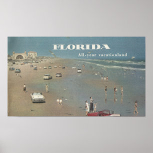 Póster 1956 Y Vacaciones En Florida. Daytona Beach Scene