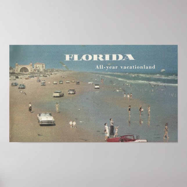 Póster 1956 Y Vacaciones En Florida. Daytona Beach Scene (Frente)