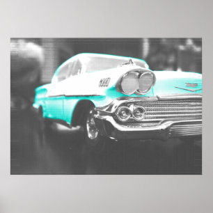 Póster 1958 chevy impala azul brillante