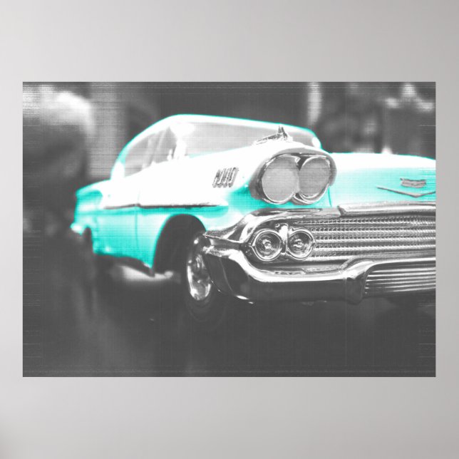 Póster 1958 chevy impala azul brillante (Frente)