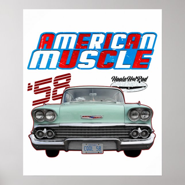 Póster 1958,Impala,Rockabilly,rusty car,distressed,Tailfi (Frente)