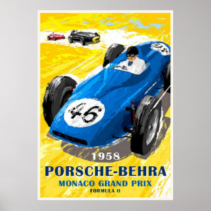 Póster 1958 Porsche-Behra. Gran Premio de Mónaco de Fórmu