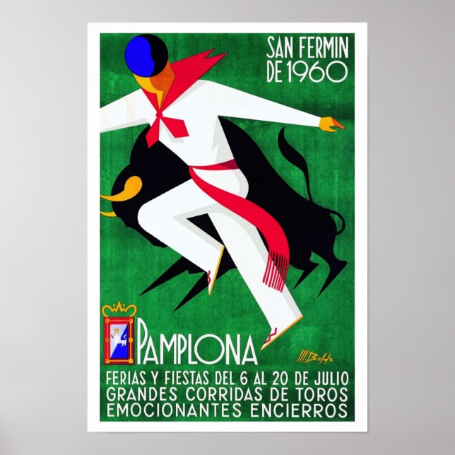 Póster 1960 Pamplona Spain Running of the Bulls (Frente)