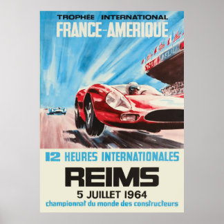 Póster 1964 Reims 12 horas Internacional Francia América