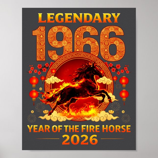Póster 1966 Año Del Caballo De Fuego 60 Cumpleaños Chino  (Frente)