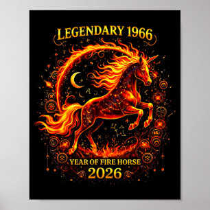 Póster 1966 Año del Caballo de Fuego Cumpleaños 60 Chino