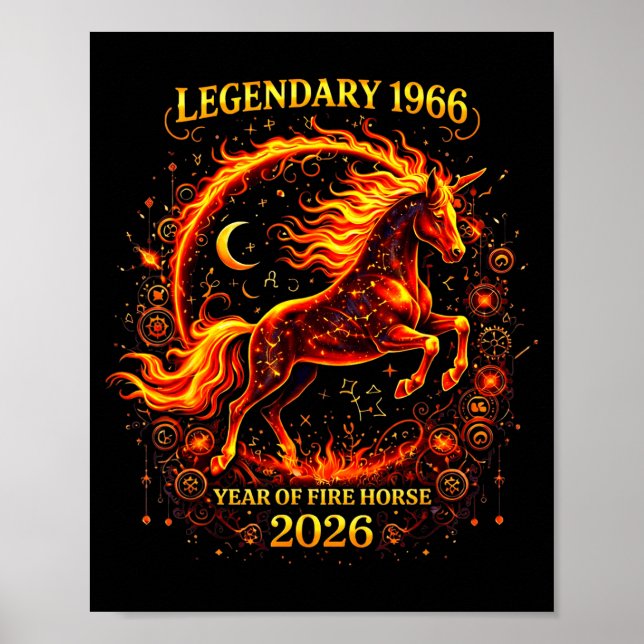 Póster 1966 Año del Caballo de Fuego Cumpleaños 60 Chino (Frente)