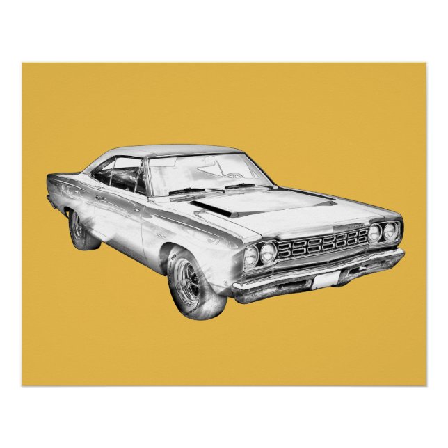 Póster 1968 Plymouth Roadrunner Ilustracion de coche musc (Anverso)