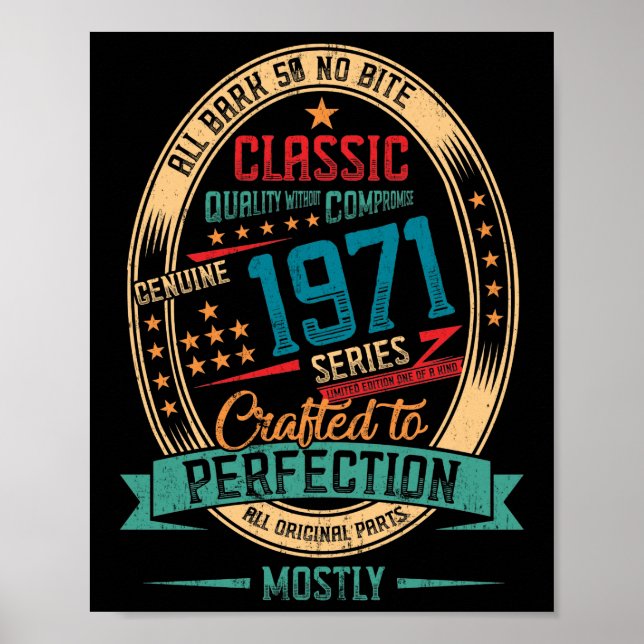 Póster 1971 51 años de edad 51º cumpleaños Perfección art (Frente)