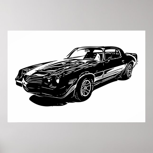 Póster 1980 Diseño Minimalista Camaro Blanco Y Negro. (Frente)