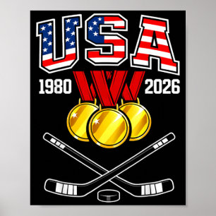 Póster 1982 2026 Hockey Vintage Usa Palos Cruzados