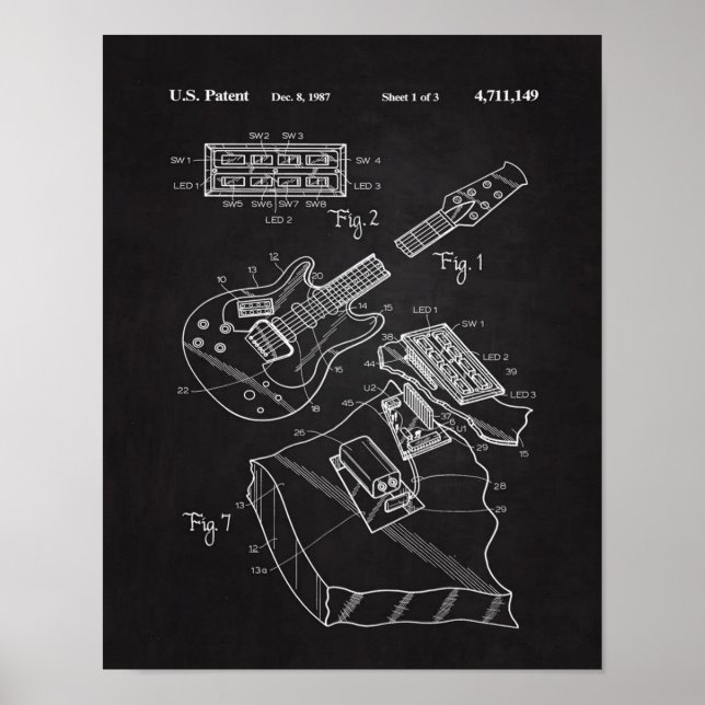 Póster 1987 Electric Guitar-Unique Funny Music Lover Gift (Frente)