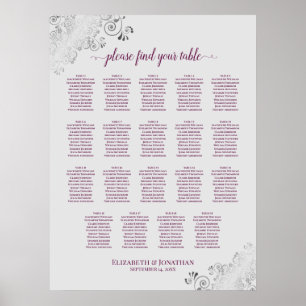 Póster 19 Cassis de tabla en la tabla de asientos de Boda
