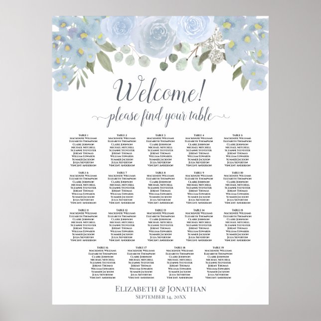 Póster 19 Mesa Rosas Azul Polvoriento Boho Chic Gráfico d (Frente)
