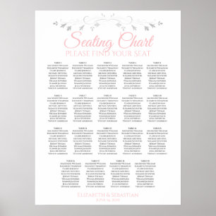 Póster 19 Tabla de asientos Boda rosa y gris
