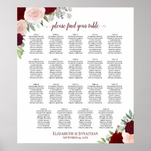 Póster 19 Tabla de asientos con motivos florales en rojo