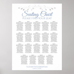 Póster 19 Tabla de asientos Elegantes de Boda Azul y Gris