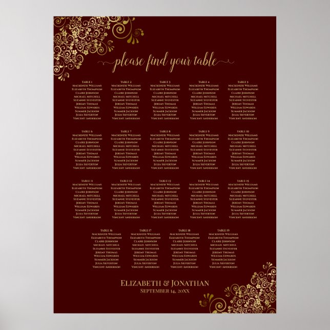 Póster 19 Tabla de asientos para Bodas de oro y auburn (Frente)