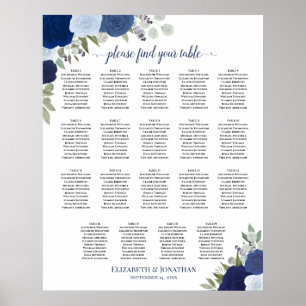 Póster 19 Tabla Dusty Blue y Naval Floral Carta de Asient