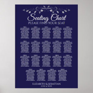 Póster 19 Tabla Elegante Boda azul de la Marina