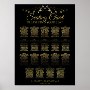 Póster 19 Tabla Elegante Dorado Boda negro gráfico de asi