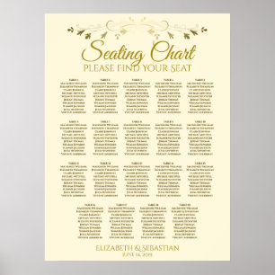 Póster 19 Tabla Elegante Tabla de Asientos Boda Crema Dor