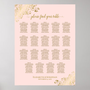 Póster 19 Table Blush Pink & Gold Wedding Seating Chart
