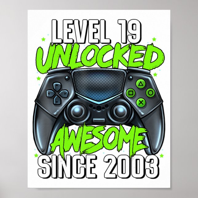 Póster 19th Birthday Gaming Level 19 Unlocked Awesome Sin (Frente)