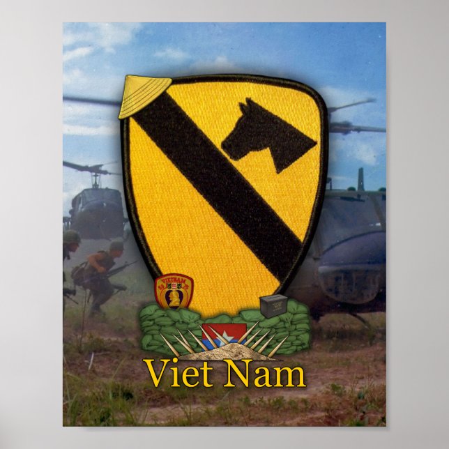 Póster 1.ª Parche de Guerra de Cavalry Air Cav Vietnam (Frente)
