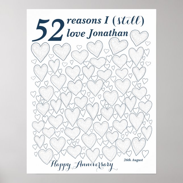 Póster 1.ᵉʳ Aniversario Boda - 52 Razones por las que tod (Frente)