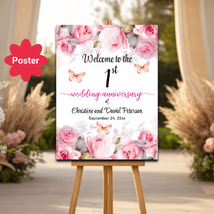 Póster 1.ᵉʳ Aniversario Boda Bienvenidos Rosas de Rubor