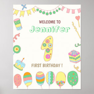 Póster 1.ᵉʳ cumpleaños. Globos número 1.