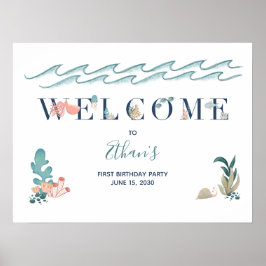 Póster 1.ᵉʳ Niño Cute la acuarela azul bajo el mar